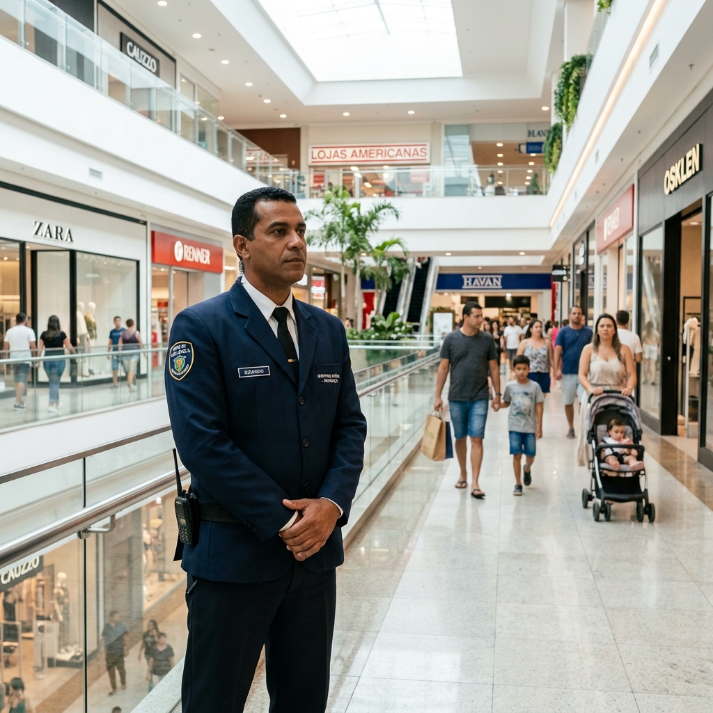 Vigilante profissional em shopping